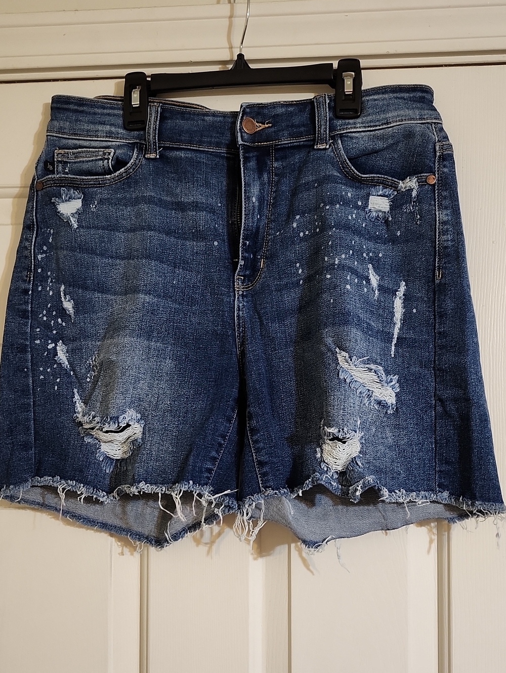 Judy BLUE Distressed Dark Blue Denim Women's Shorts 1XL Euc